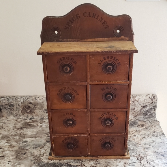 Vintage Other - Antique Wooden 8 Drawer Spice Cabinet Early 1900s